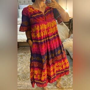 Vintage Beautiful Phases pink colorful floral print moo moo dress. L